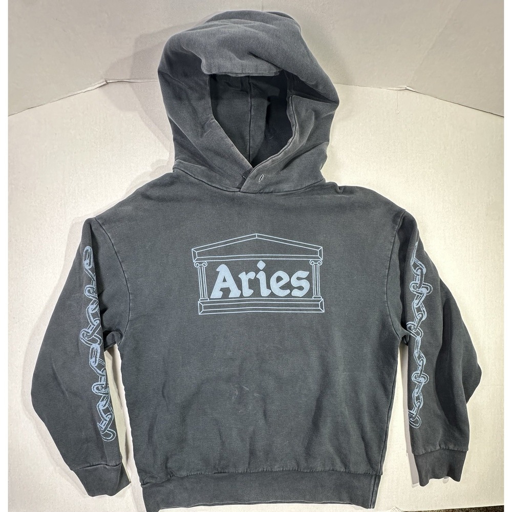 Aries Temple Logo Chain Sleeve Hoodie Black M Streetwear FQAR20008